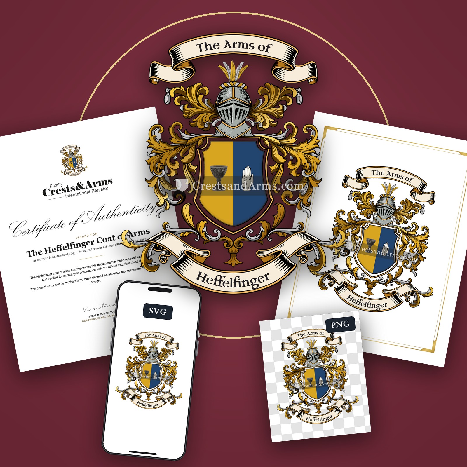 The Heffelfinger arms on the coat of arms — digital pack
