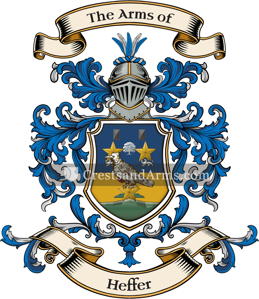 The Heffer coat of arms, drawn from the recorded blazon