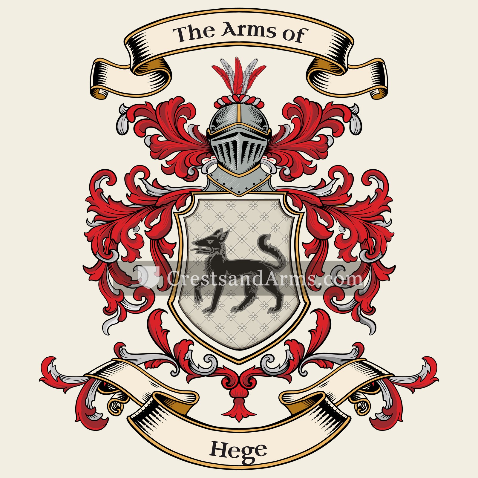 The Hege coat of arms, drawn from the recorded blazon