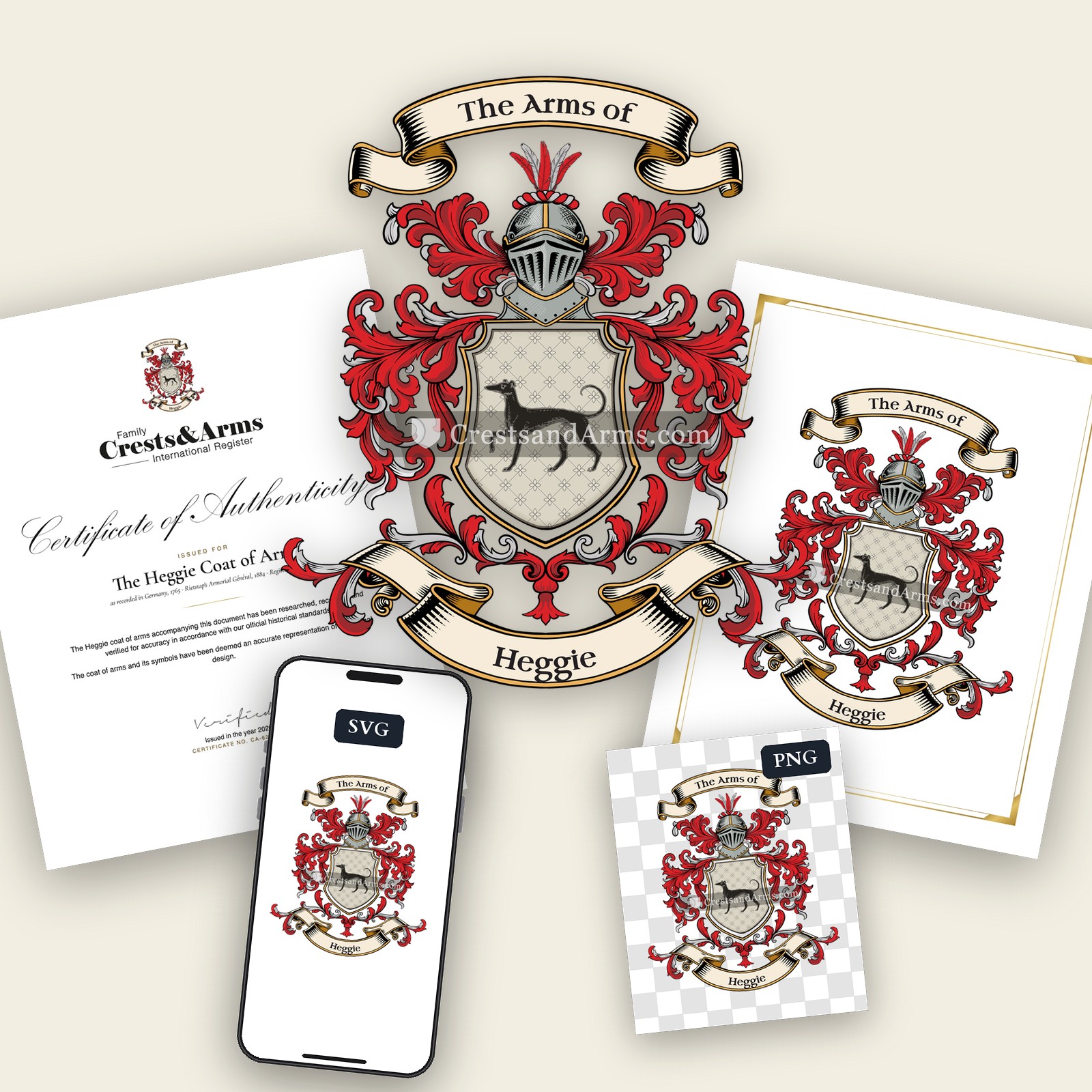 The Heggie arms on the coat of arms — digital pack