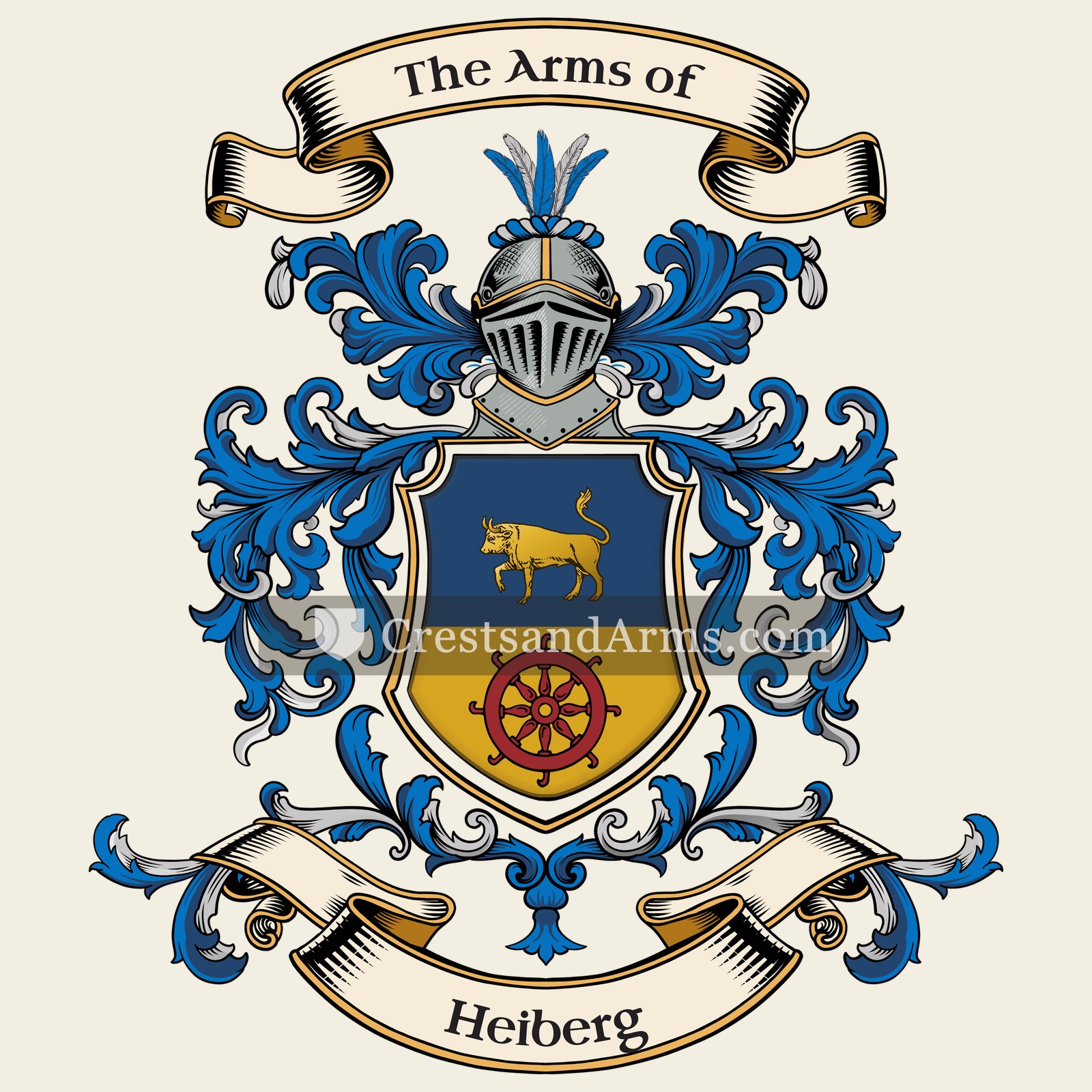The Heiberg coat of arms, drawn from the recorded blazon