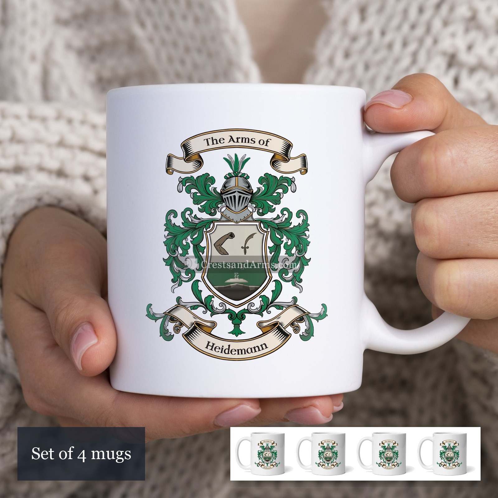 The Heidemann arms on the set of 4 mugs