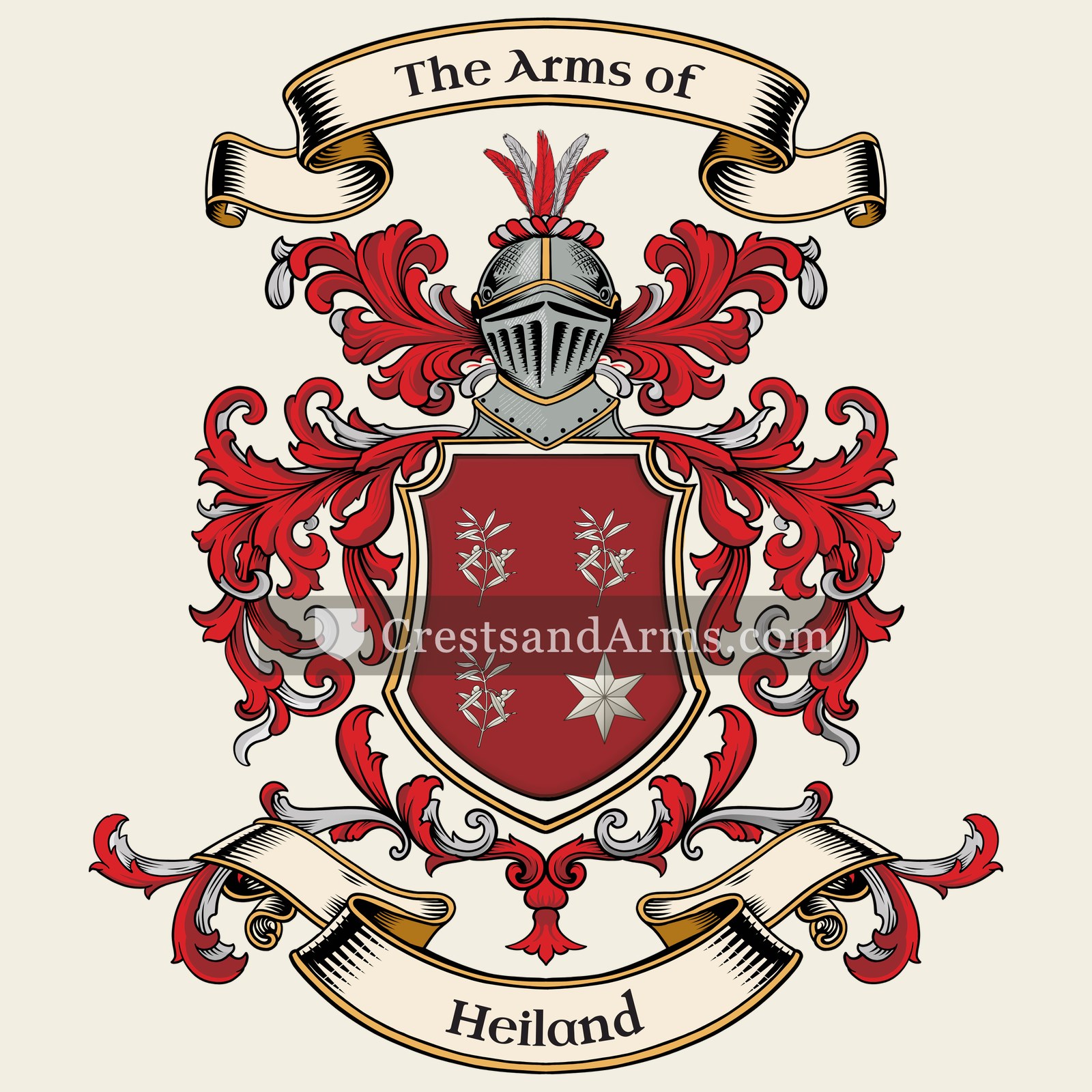 The Heiland coat of arms, drawn from the recorded blazon