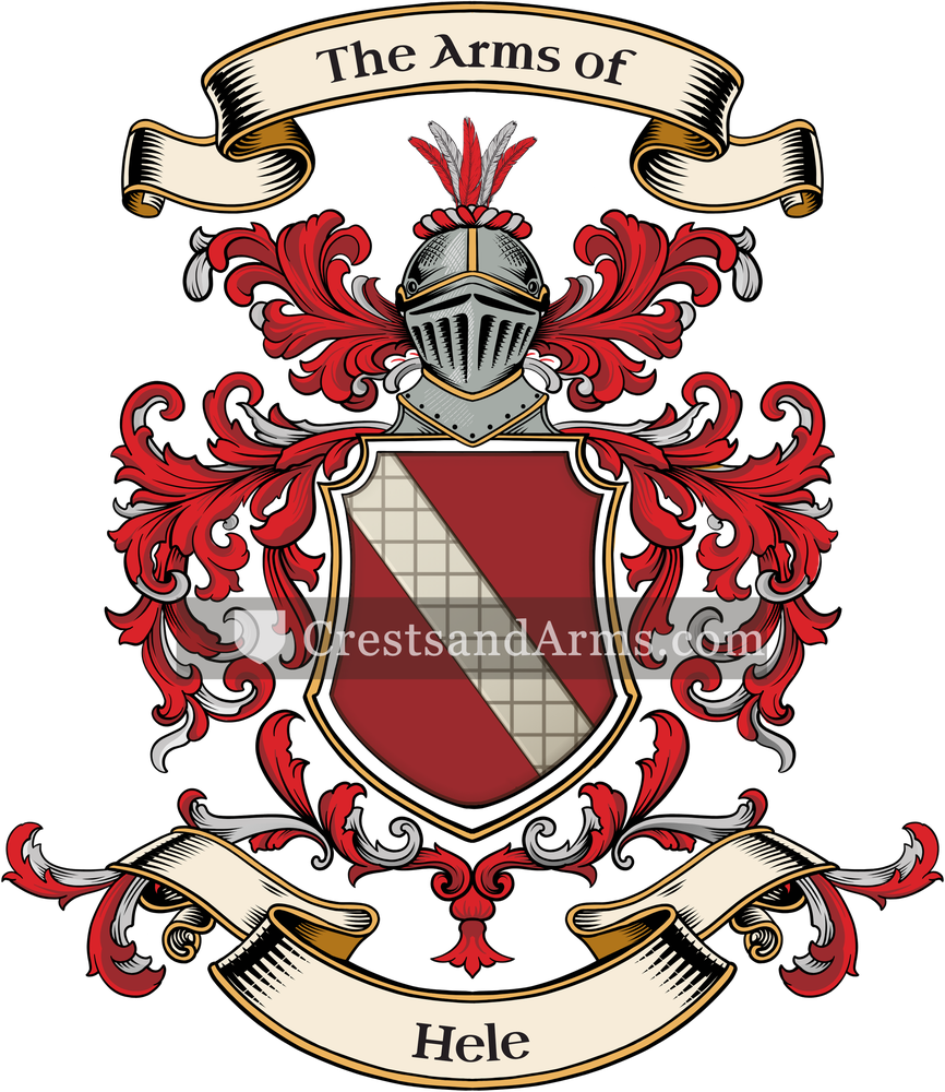 The Hele coat of arms, drawn from the recorded blazon