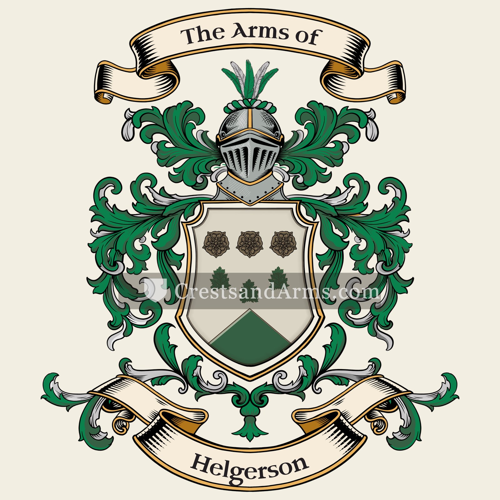 The Helgerson coat of arms, drawn from the recorded blazon