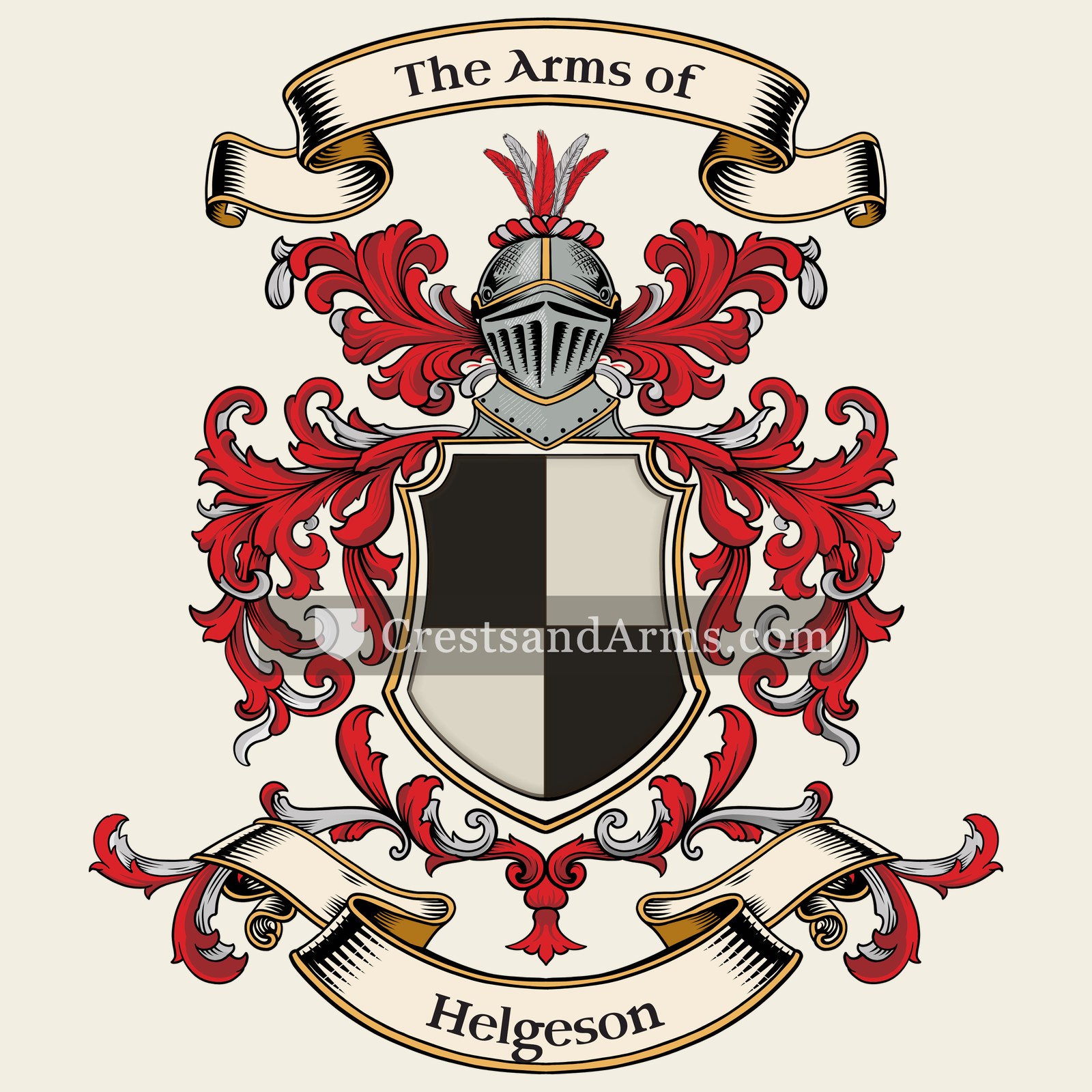 The Helgeson coat of arms, drawn from the recorded blazon