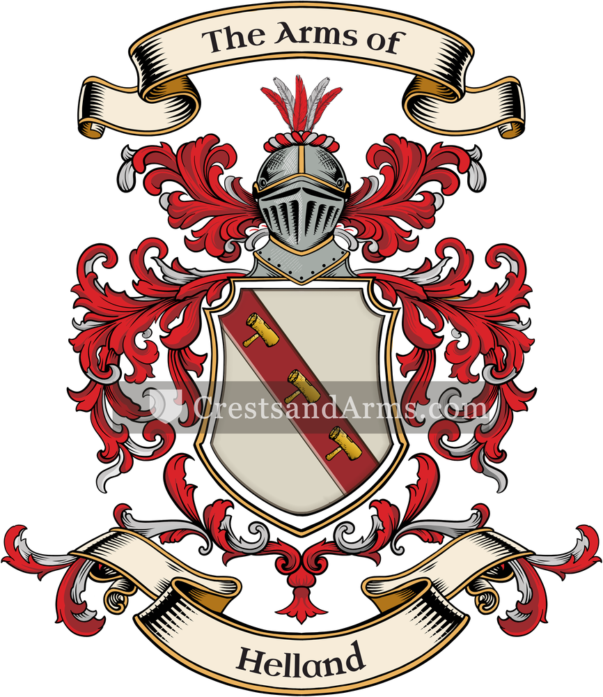 The Helland coat of arms, drawn from the recorded blazon