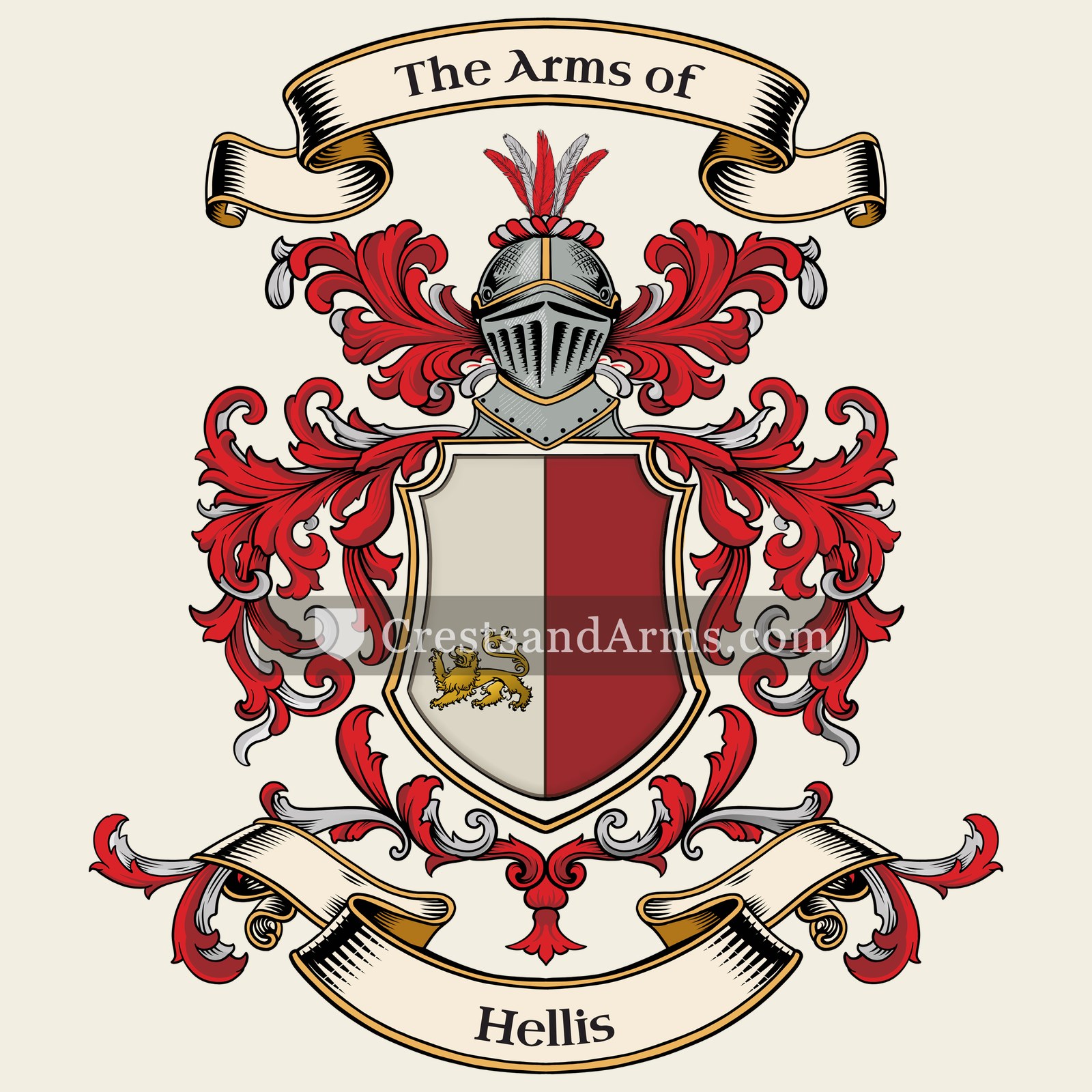 The Hellis coat of arms, drawn from the recorded blazon