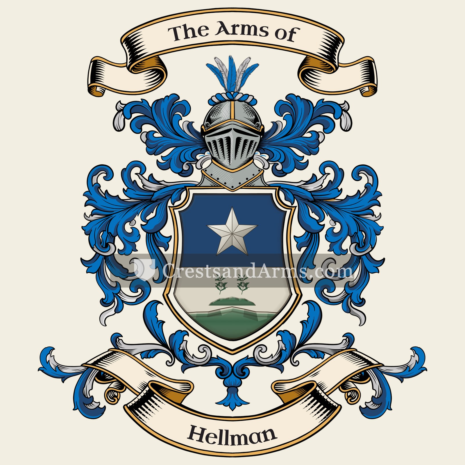 The Hellman coat of arms, drawn from the recorded blazon