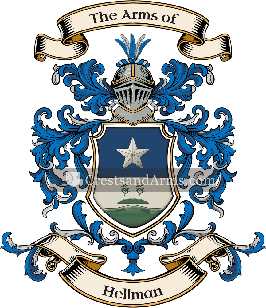 The Hellman coat of arms, drawn from the recorded blazon