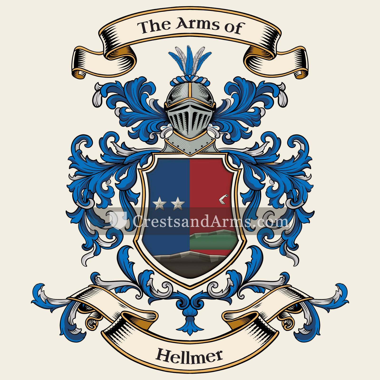 The Hellmer coat of arms, drawn from the recorded blazon