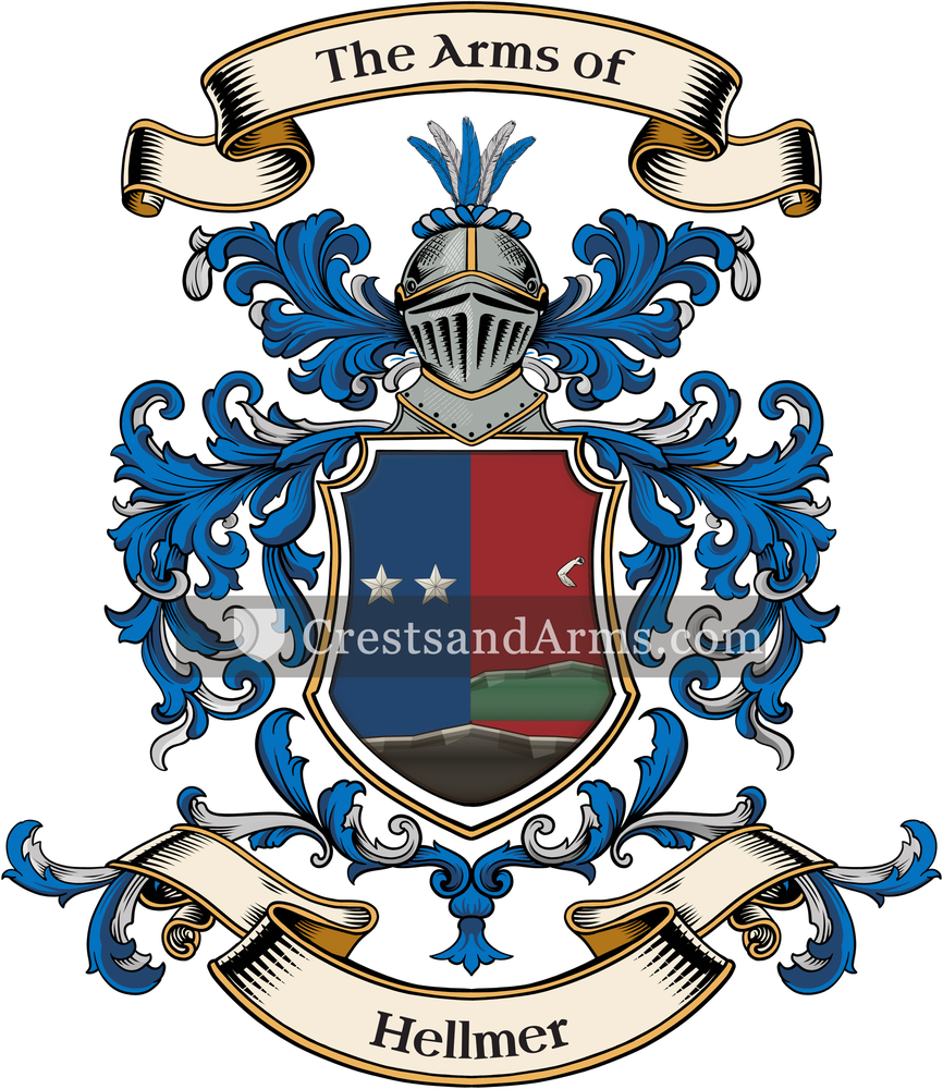 The Hellmer coat of arms, drawn from the recorded blazon