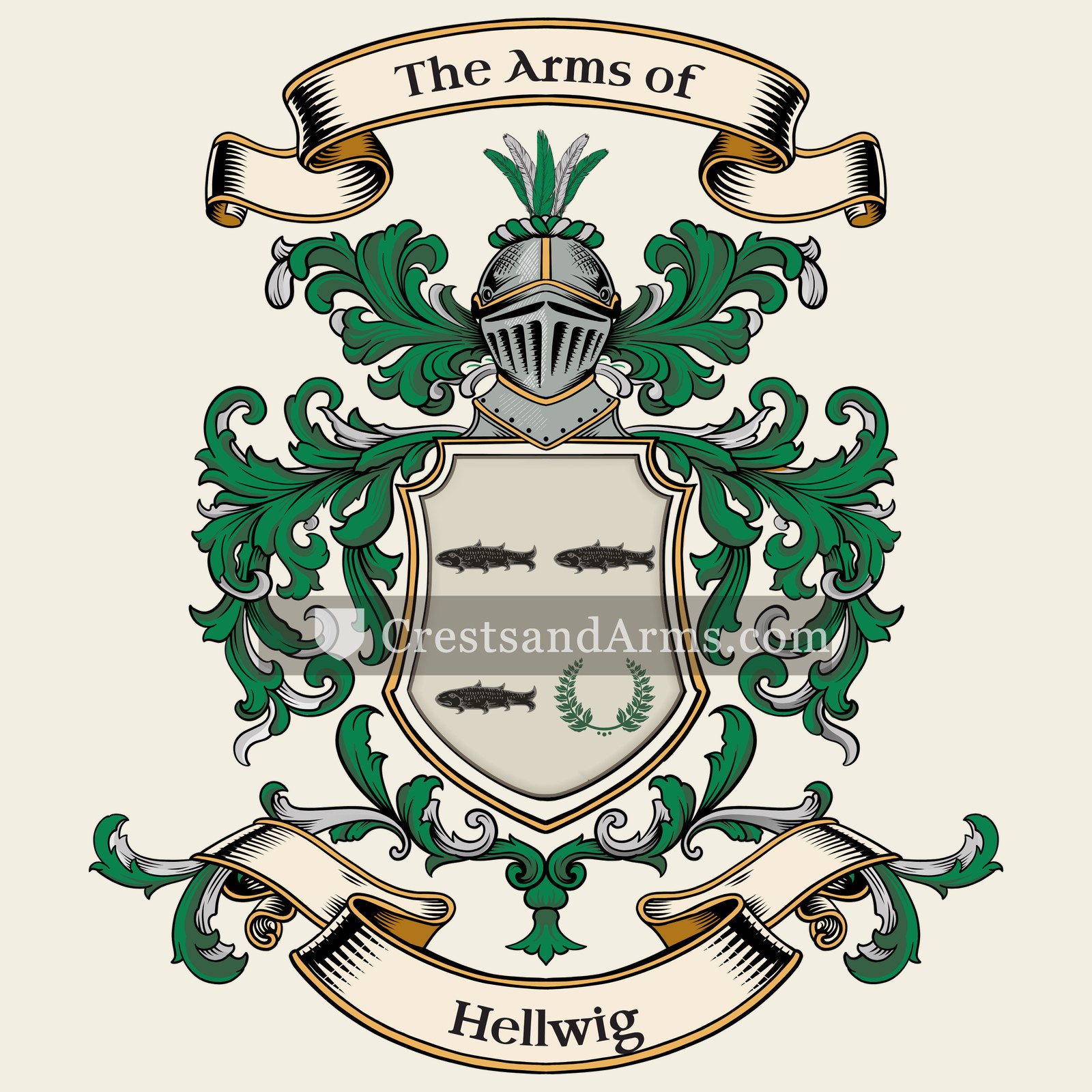 The Hellwig coat of arms, drawn from the recorded blazon