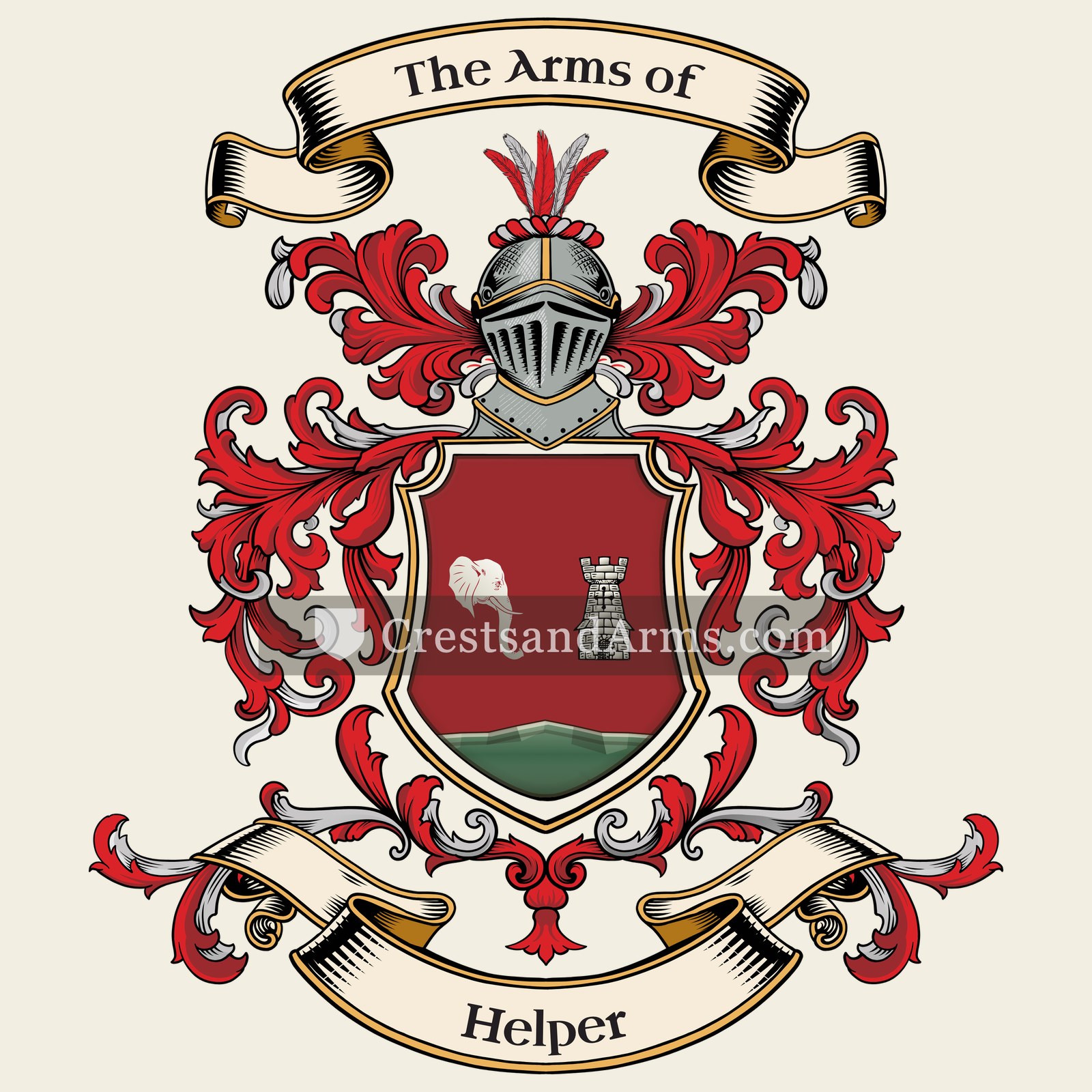 The Helper coat of arms, drawn from the recorded blazon