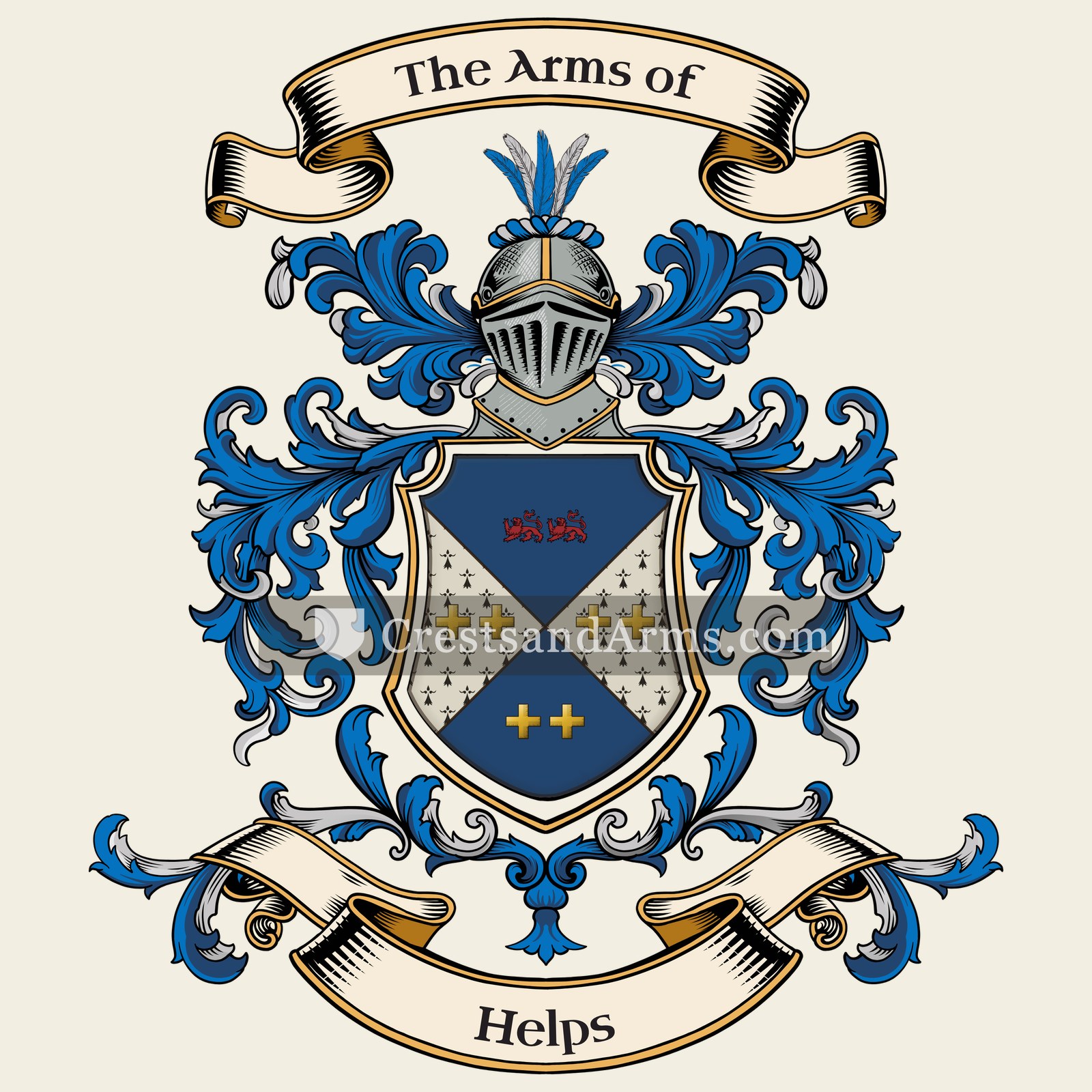 The Helps coat of arms, drawn from the recorded blazon