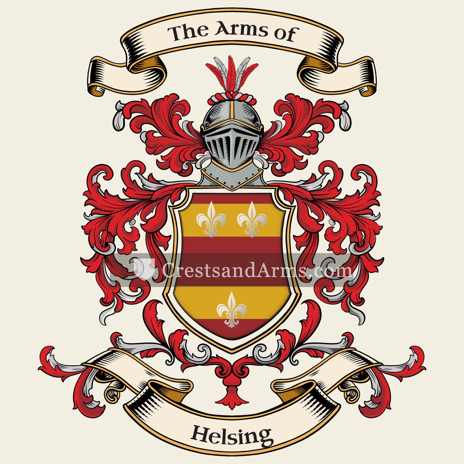 The Helsing coat of arms, drawn from the recorded blazon