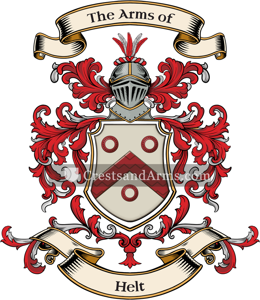 The Helt coat of arms, drawn from the recorded blazon
