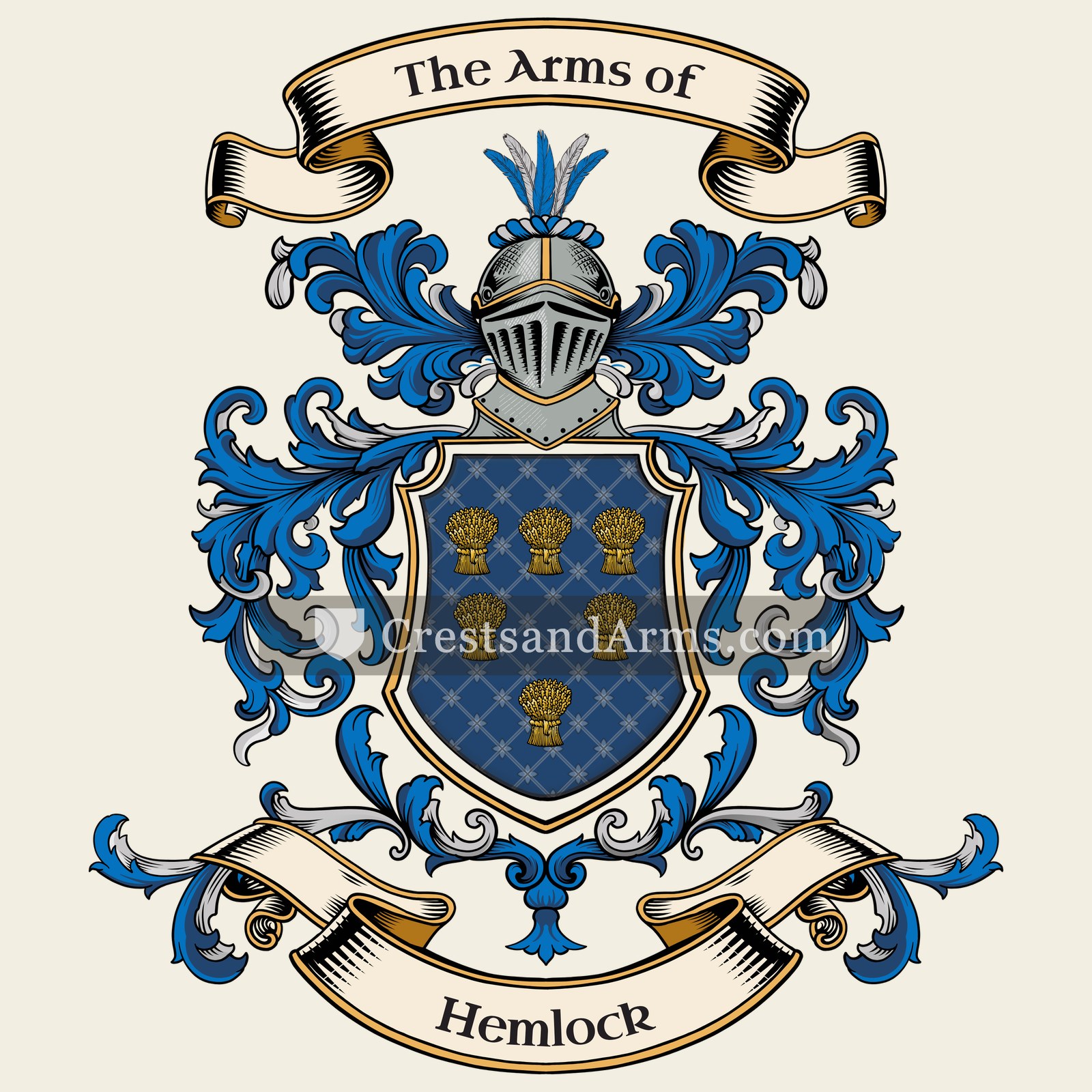 The Hemlock coat of arms, drawn from the recorded blazon