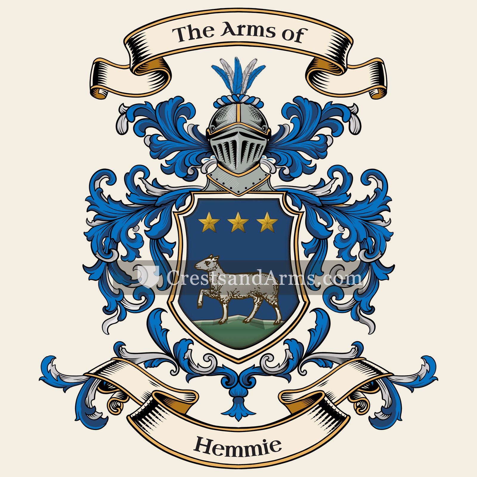 The Hemmie coat of arms, drawn from the recorded blazon