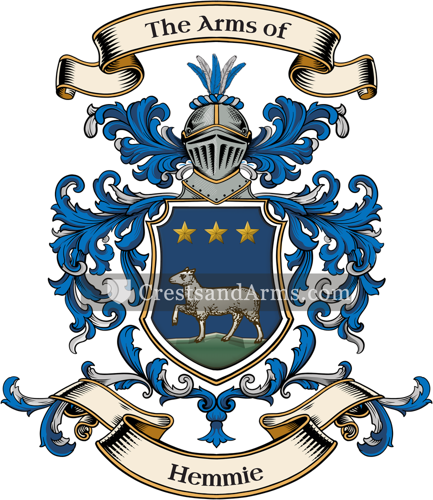 The Hemmie coat of arms, drawn from the recorded blazon