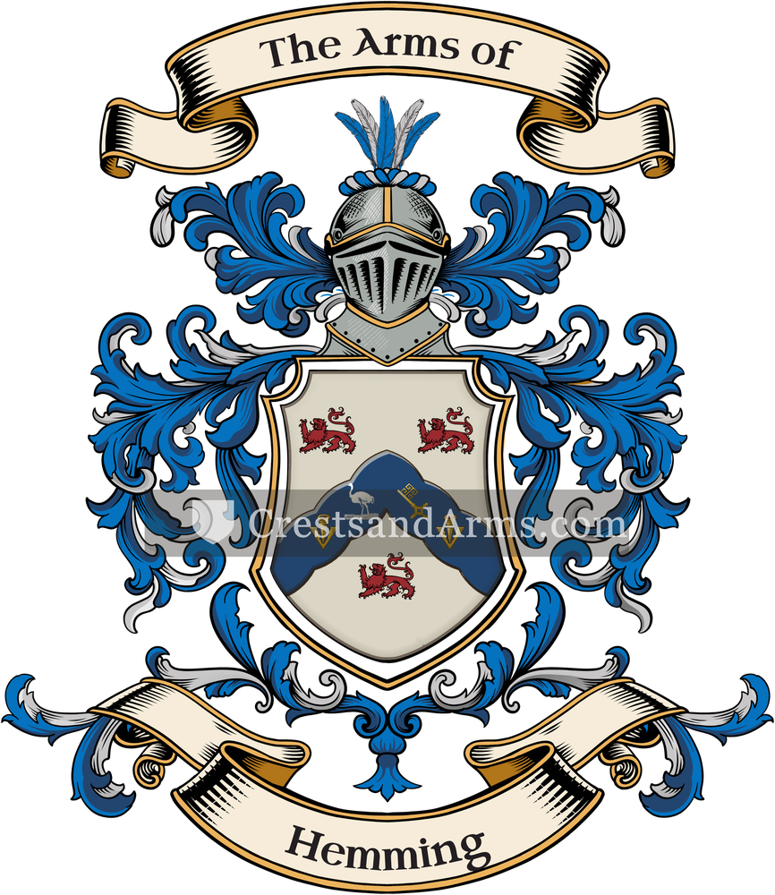 The Hemming coat of arms, drawn from the recorded blazon