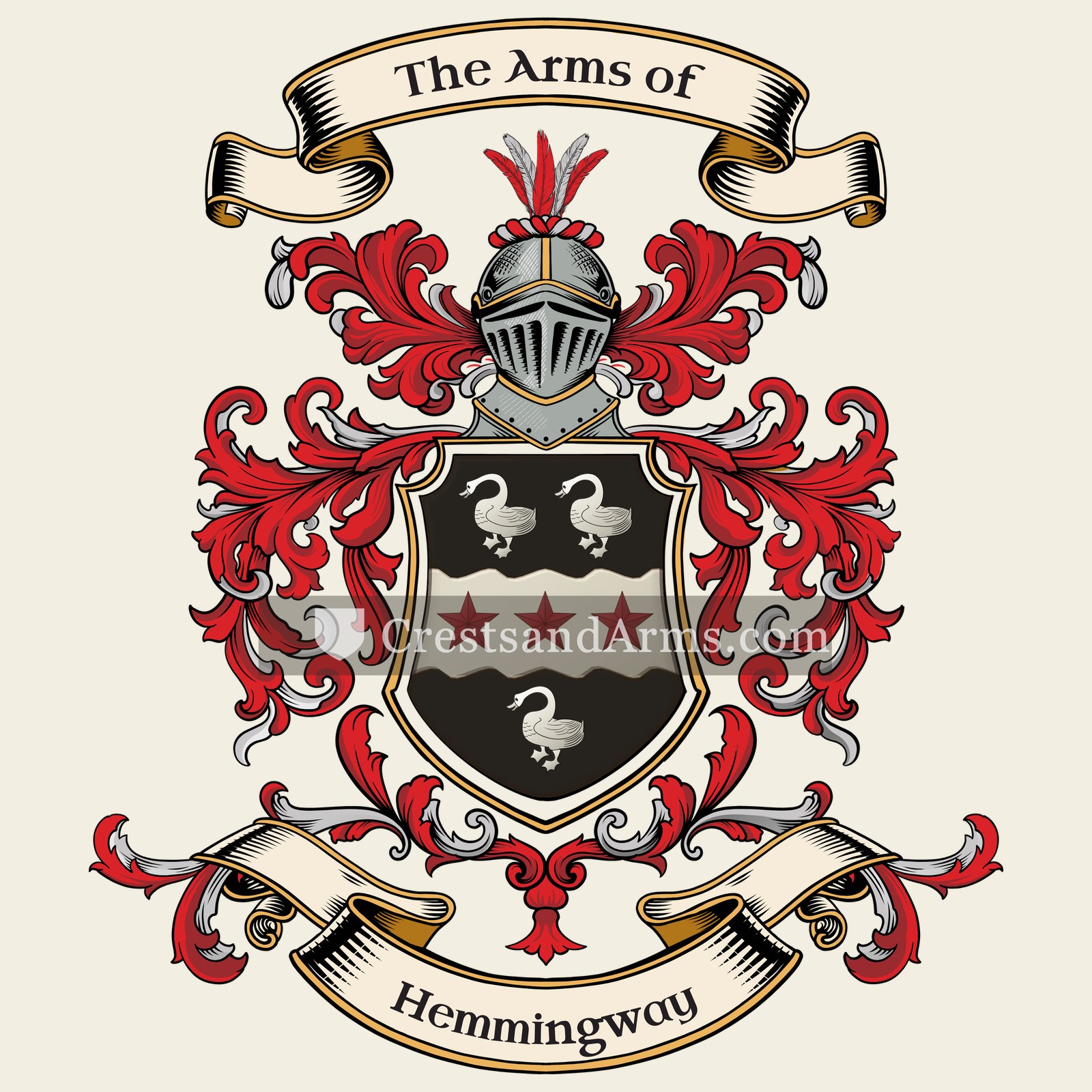 The Hemmingway coat of arms, drawn from the recorded blazon