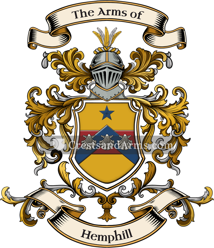 The Hemphill coat of arms, drawn from the recorded blazon
