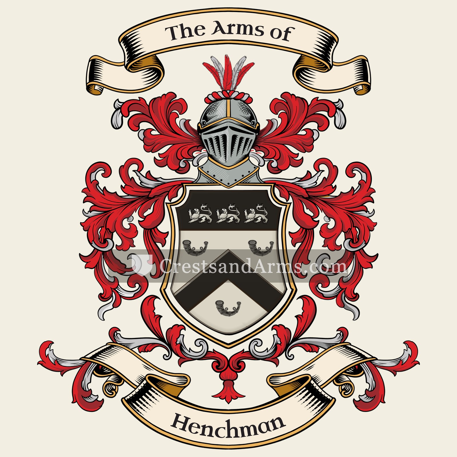 The Henchman coat of arms, drawn from the recorded blazon