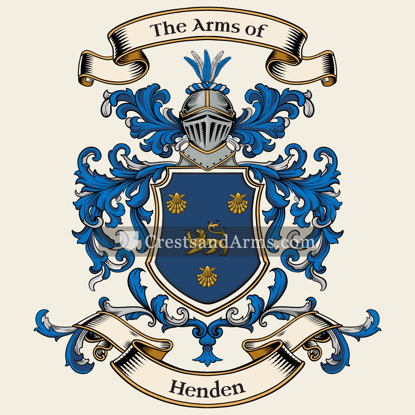 The Henden coat of arms, drawn from the recorded blazon
