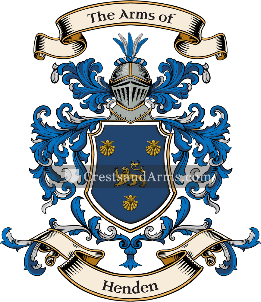 The Henden coat of arms, drawn from the recorded blazon