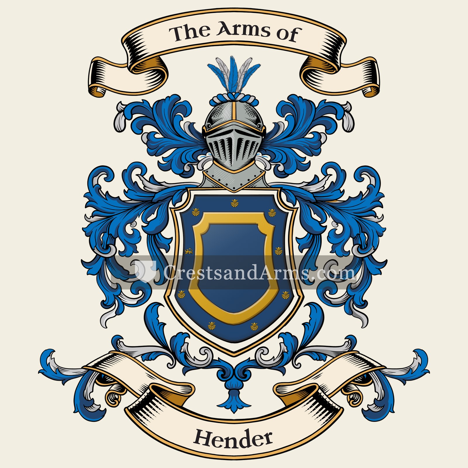 The Hender coat of arms, drawn from the recorded blazon