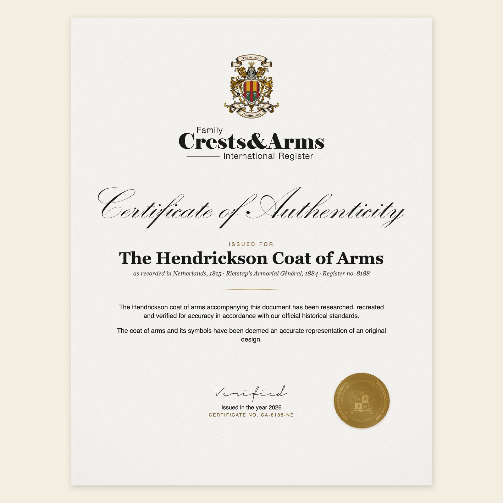 Certificate of authenticity