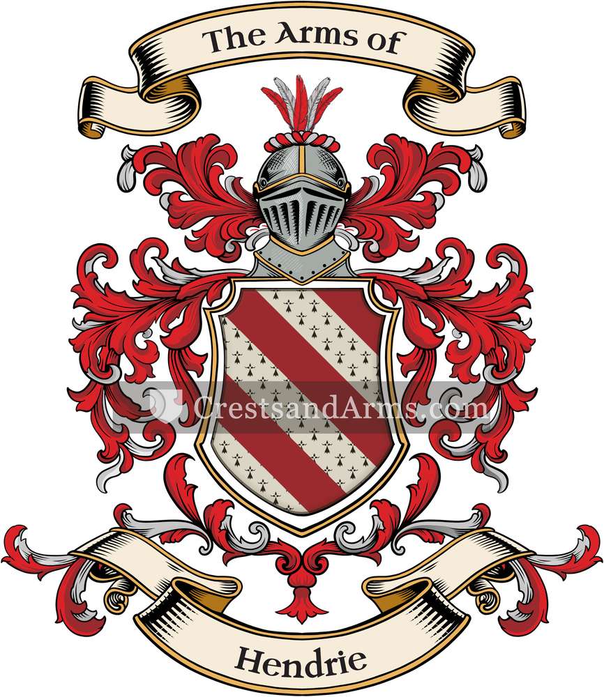 The Hendrie coat of arms, drawn from the recorded blazon