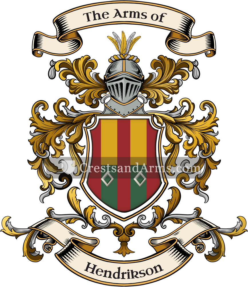 The Hendrikson coat of arms, drawn from the recorded blazon