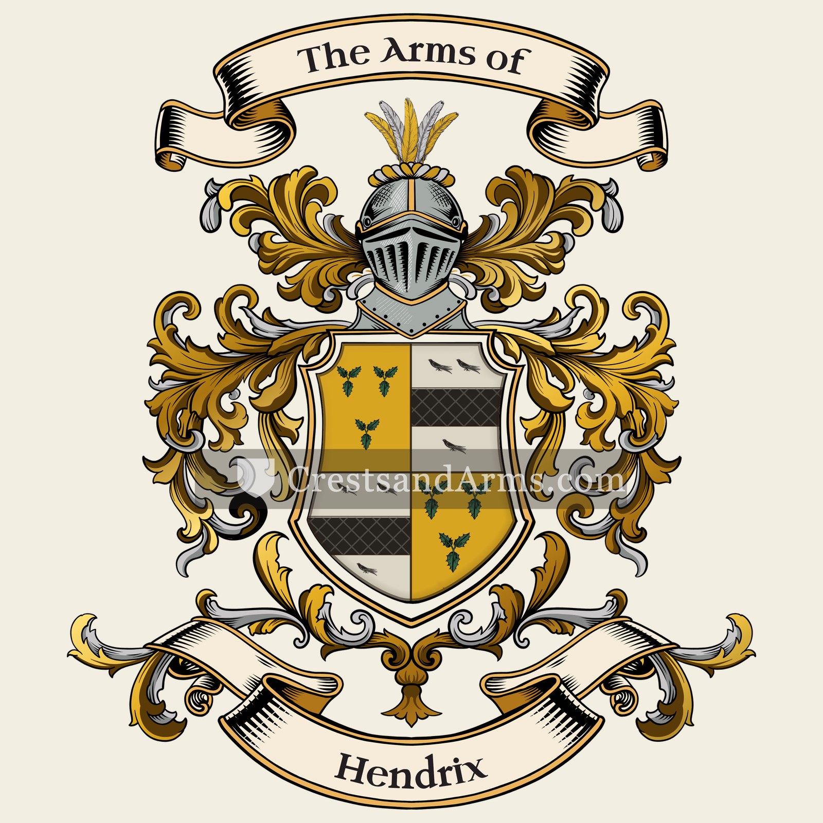The Hendrix coat of arms, drawn from the recorded blazon