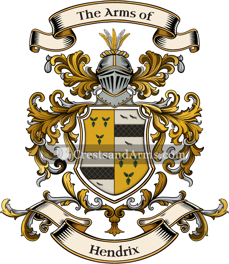 The Hendrix coat of arms, drawn from the recorded blazon