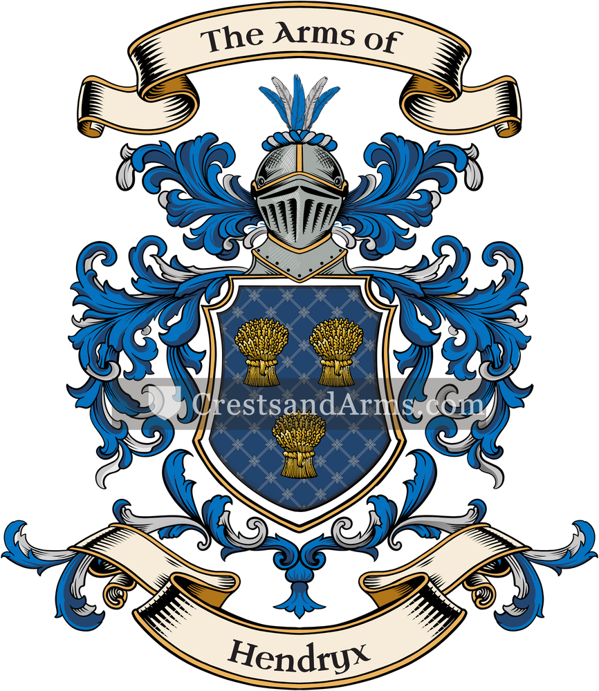 The Hendryx coat of arms, drawn from the recorded blazon