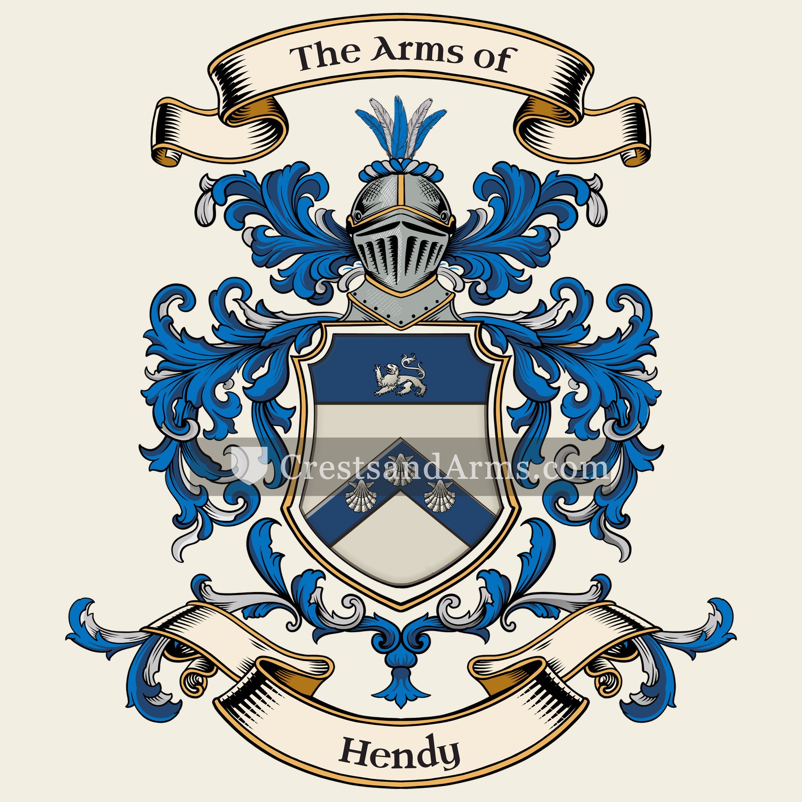 The Hendy coat of arms, drawn from the recorded blazon