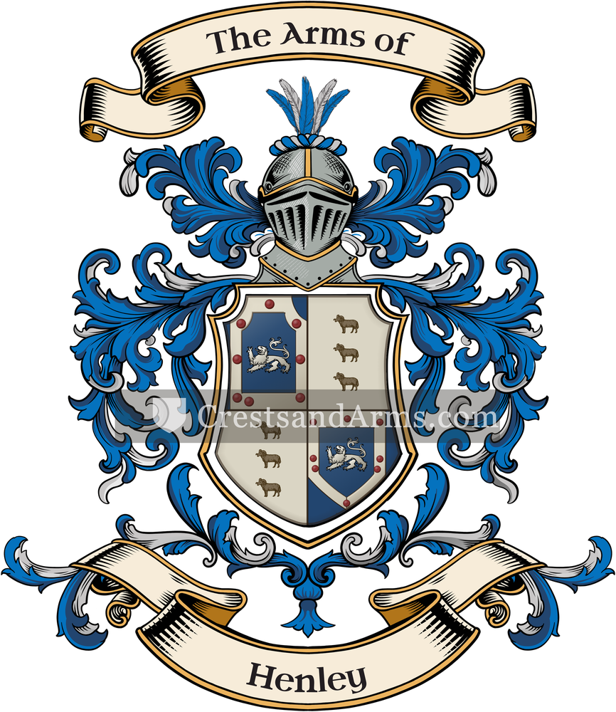The Henley coat of arms, drawn from the recorded blazon