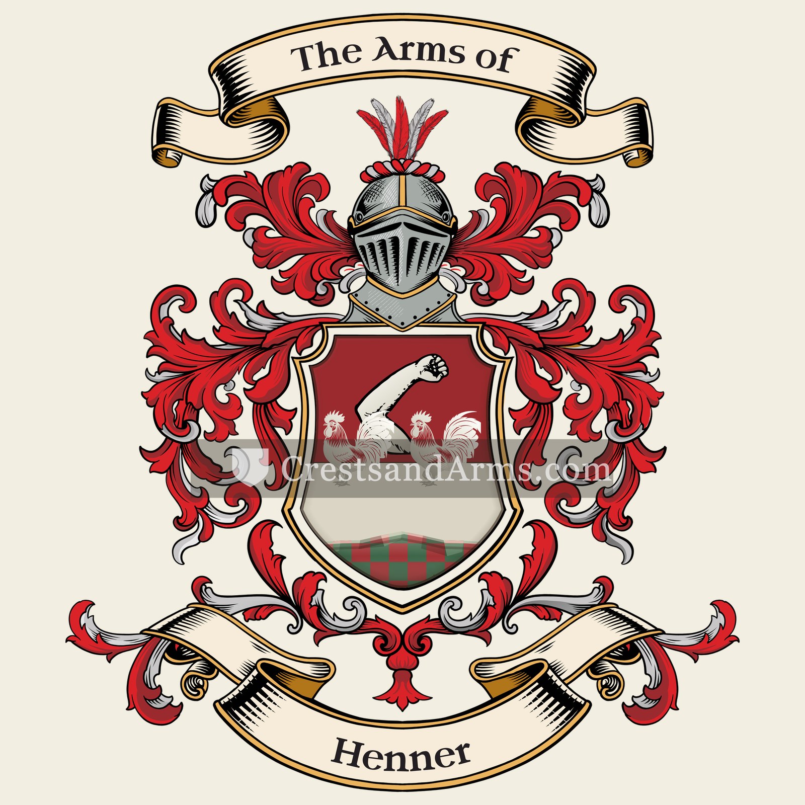 The Henner coat of arms, drawn from the recorded blazon