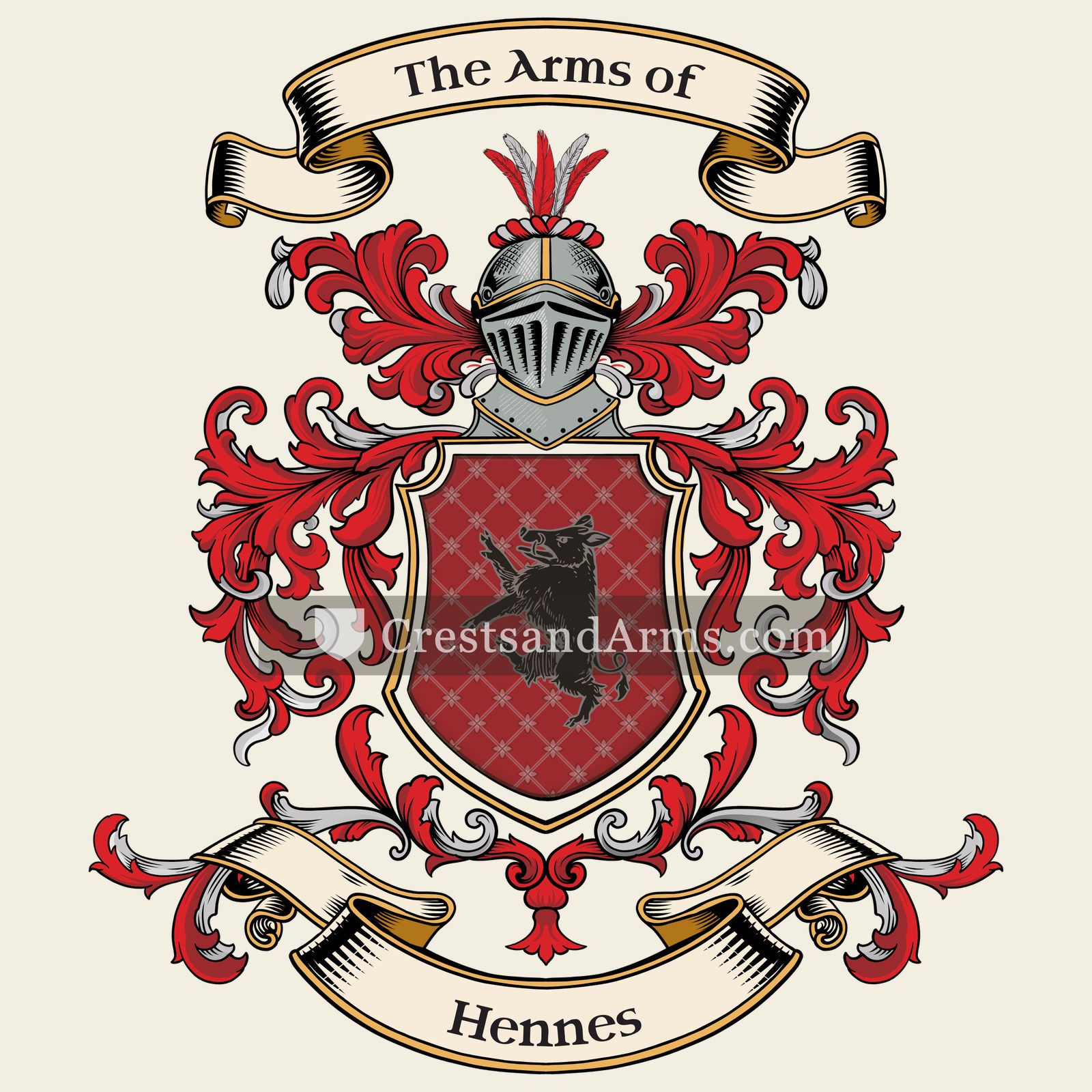The Hennes coat of arms, drawn from the recorded blazon