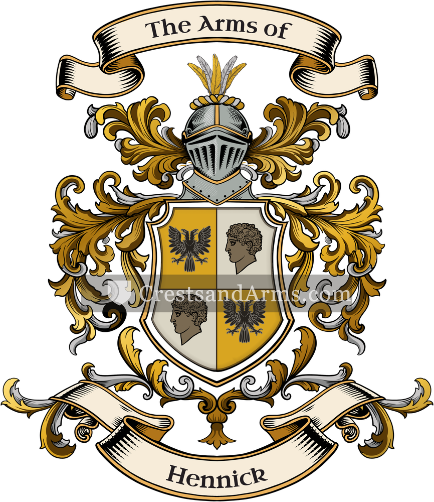 The Hennick coat of arms, drawn from the recorded blazon