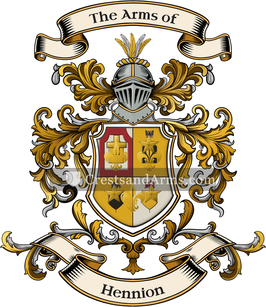 The Hennion coat of arms, drawn from the recorded blazon