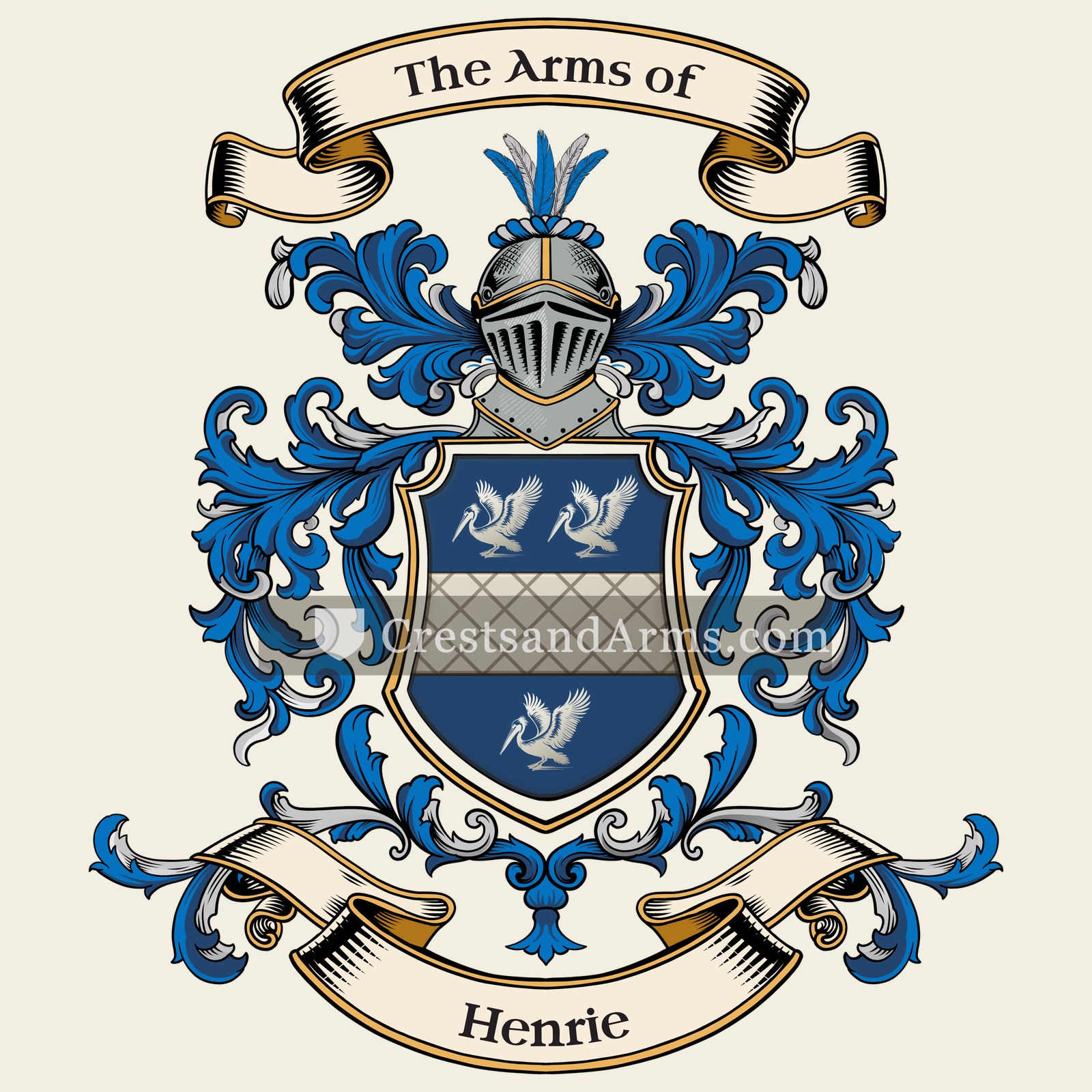 The Henrie coat of arms, drawn from the recorded blazon