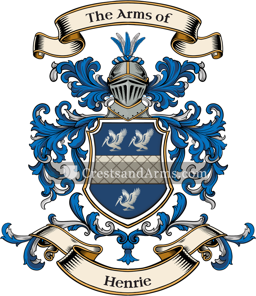 The Henrie coat of arms, drawn from the recorded blazon