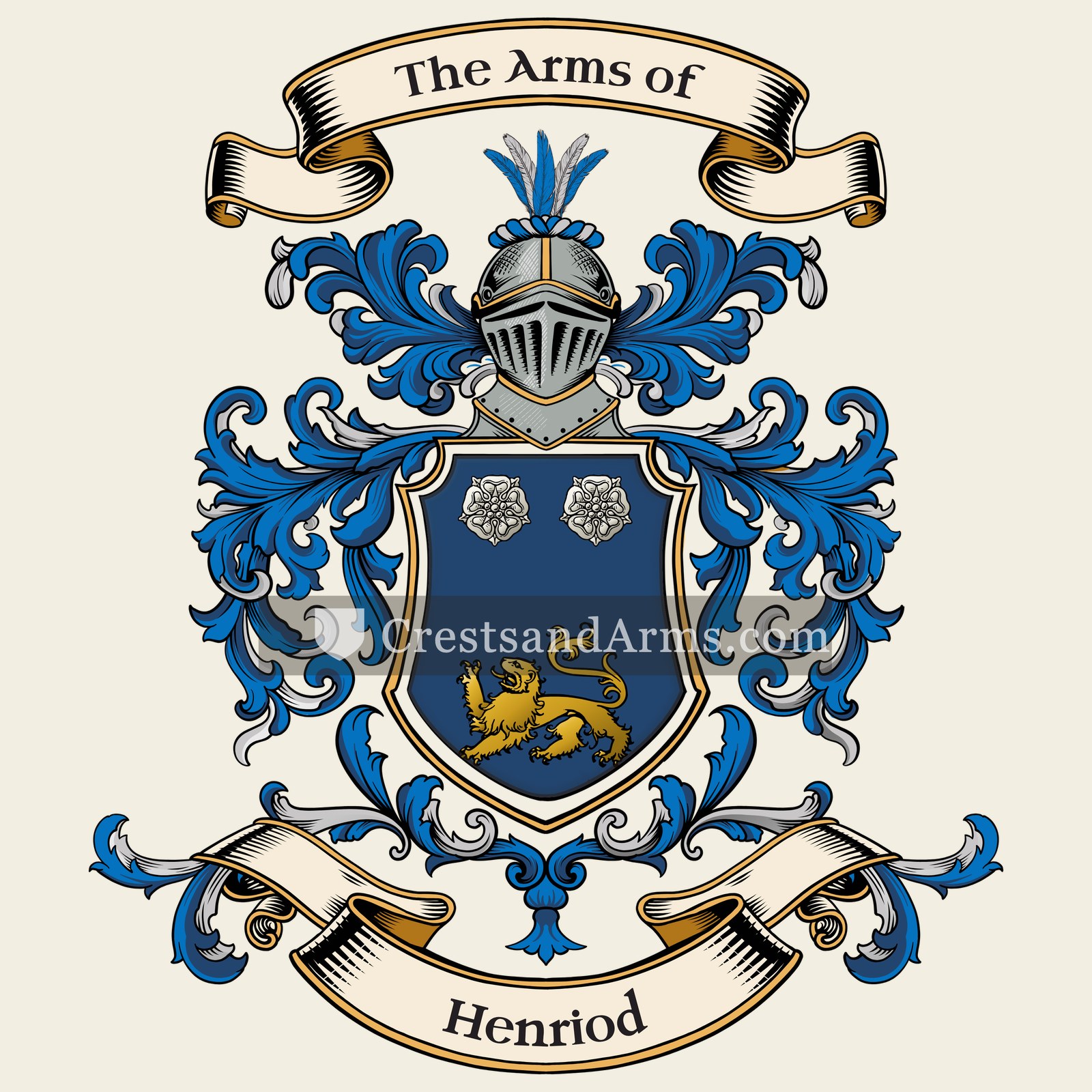 The Henriod coat of arms, drawn from the recorded blazon