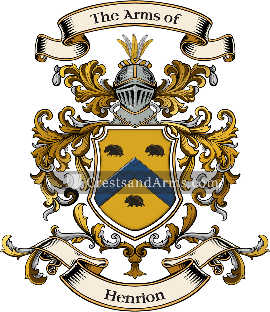 The Henrion coat of arms, drawn from the recorded blazon
