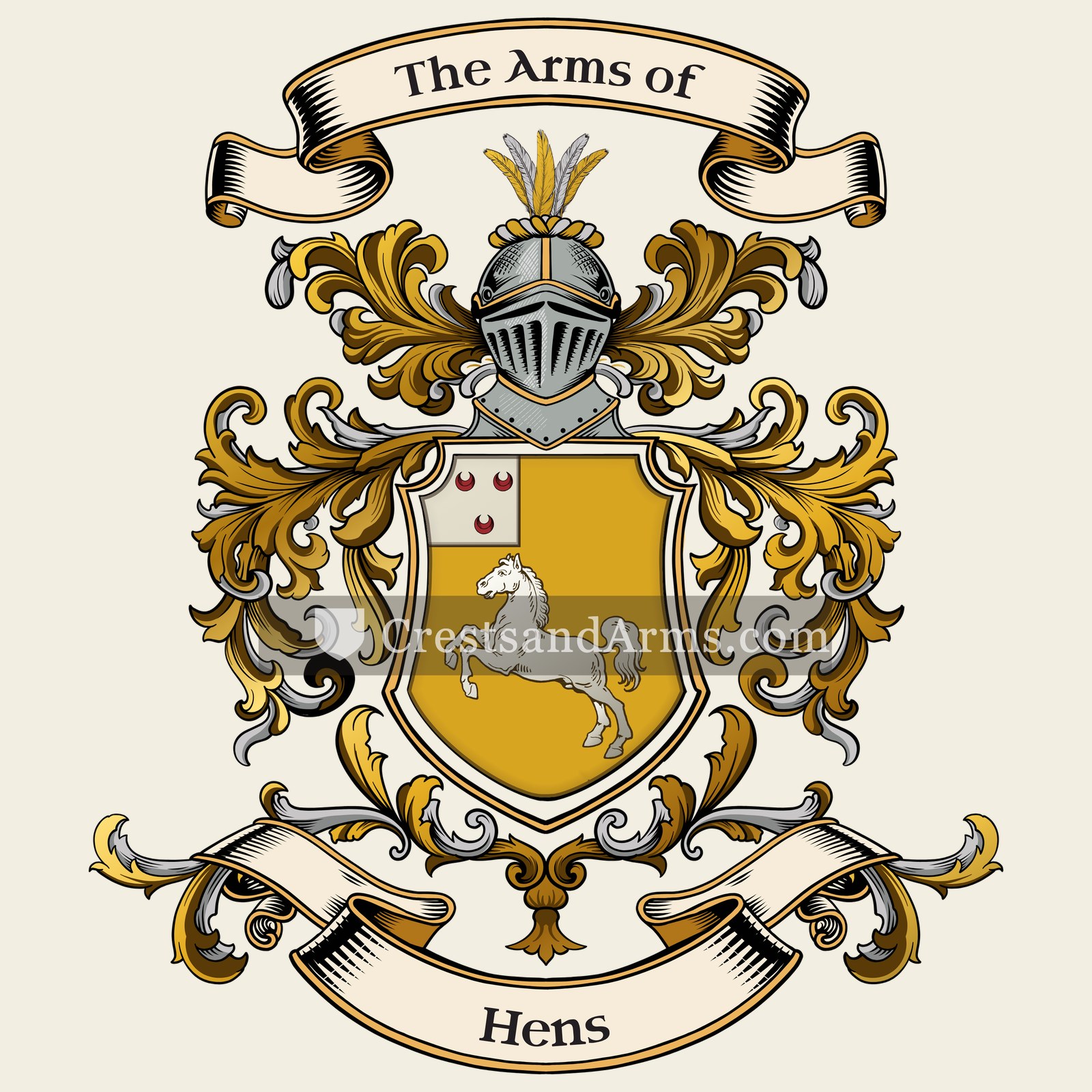 The Hens coat of arms, drawn from the recorded blazon