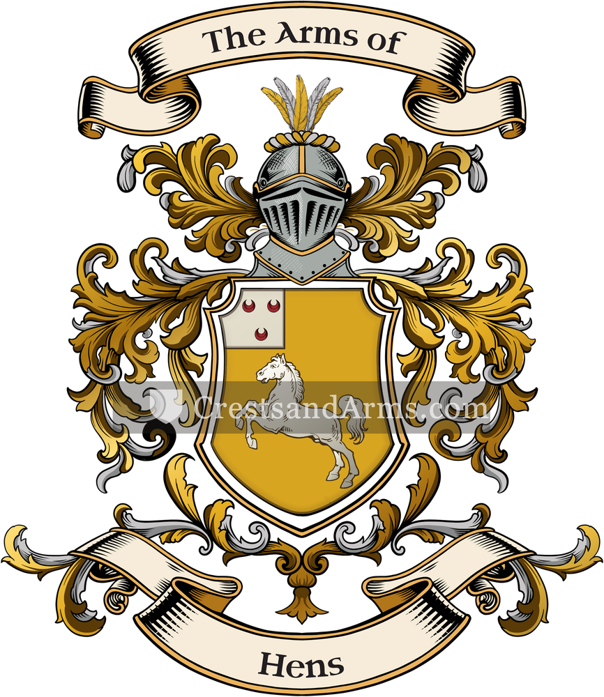 The Hens coat of arms, drawn from the recorded blazon