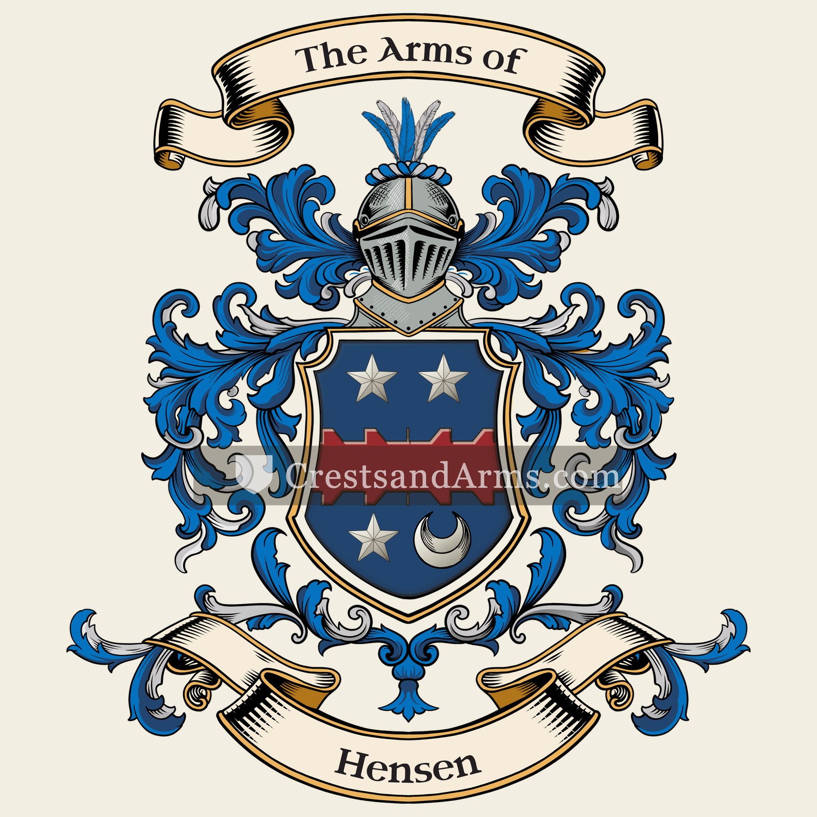The Hensen coat of arms, drawn from the recorded blazon